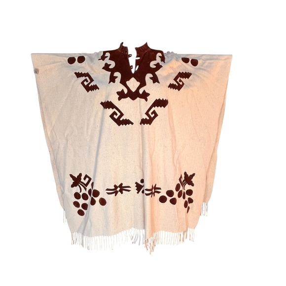 Vintage Wool Velvet Cape Southwest Aztec Mexico Poncho Sarape Boho Western OSFM - Picture 5 of 15
